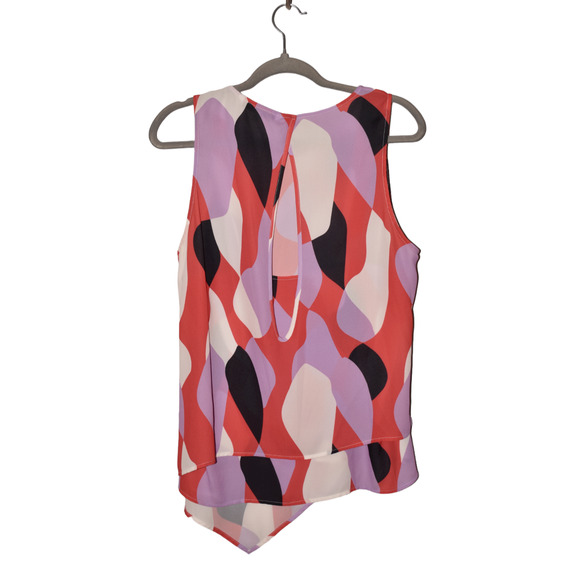 ANNIE GRIFFIN $187 Geometric Print Back‎ Keyhole Asymmetric Hem Top Large - Picture 2 of 3